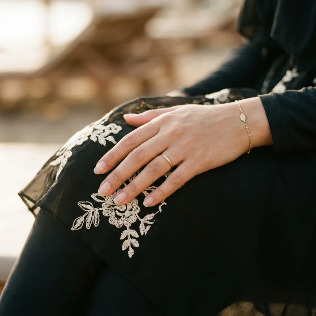 Détail broderie tissu burkini
